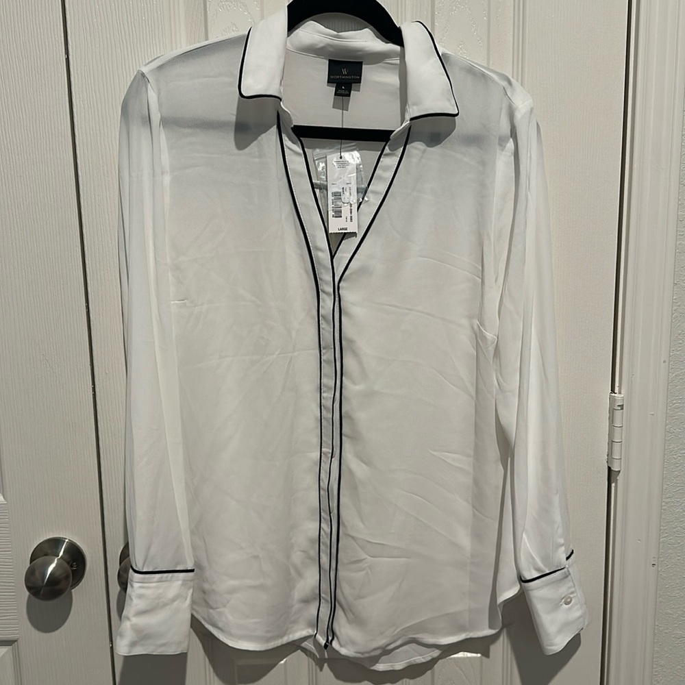 Worthington White Long Sleeve - Button Down Blouse